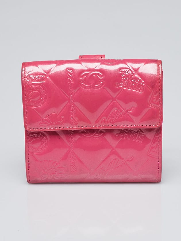 Chanel Pink Icon Quilted Patent Leather Compact Wallet