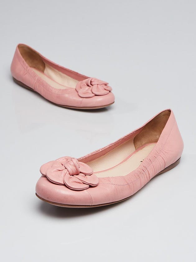 Prada Petalo Leather Flower Ballet Flats Size 7/37.5