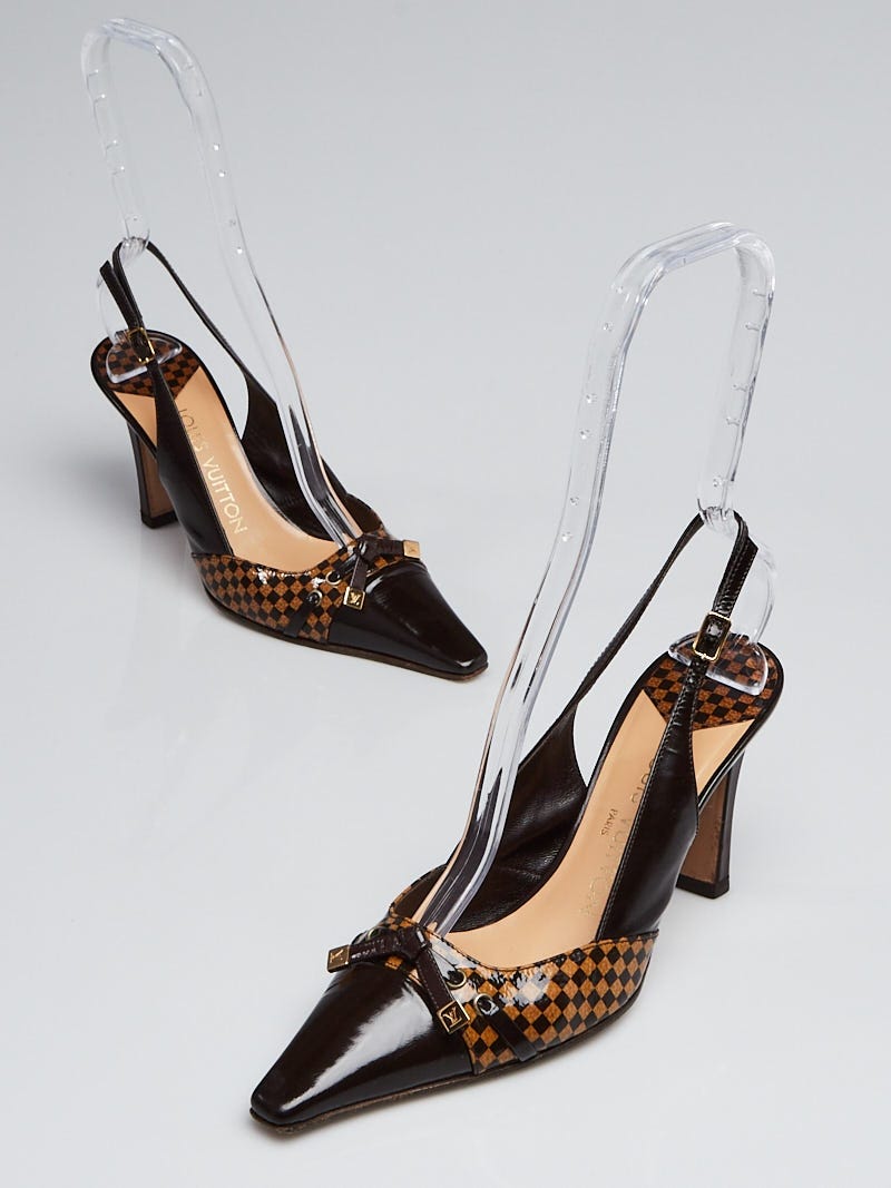 Louis Vuitton Damier Patent Leather Slingback Heels Size 6/36.5