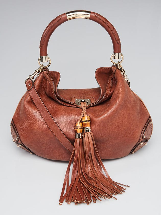 Gucci Brown Leather Medium Babouska Indy Top Handle Bag