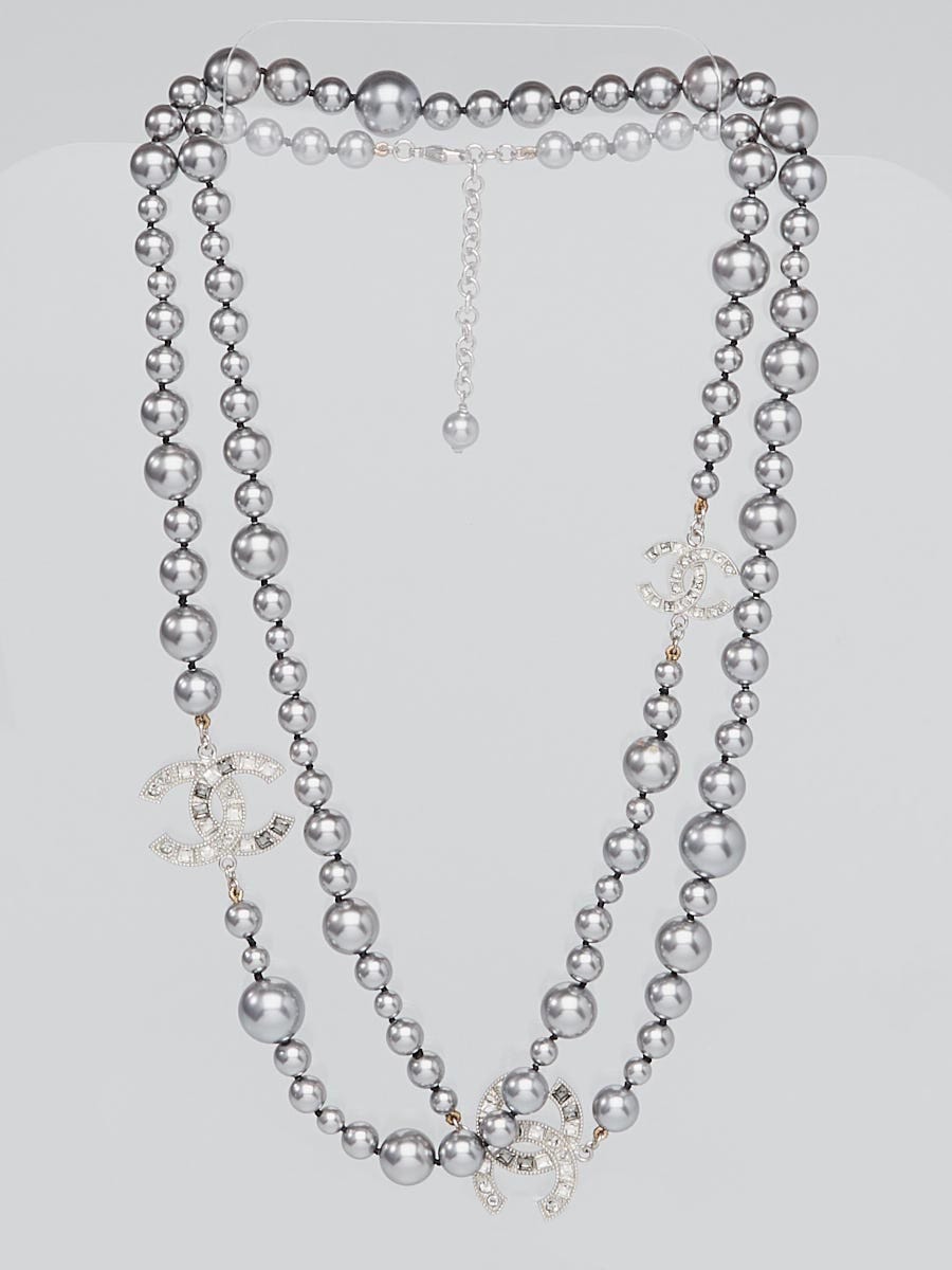 Chanel Faux Pearl and Five Crystal CC Long Necklace - Yoogi's Closet
