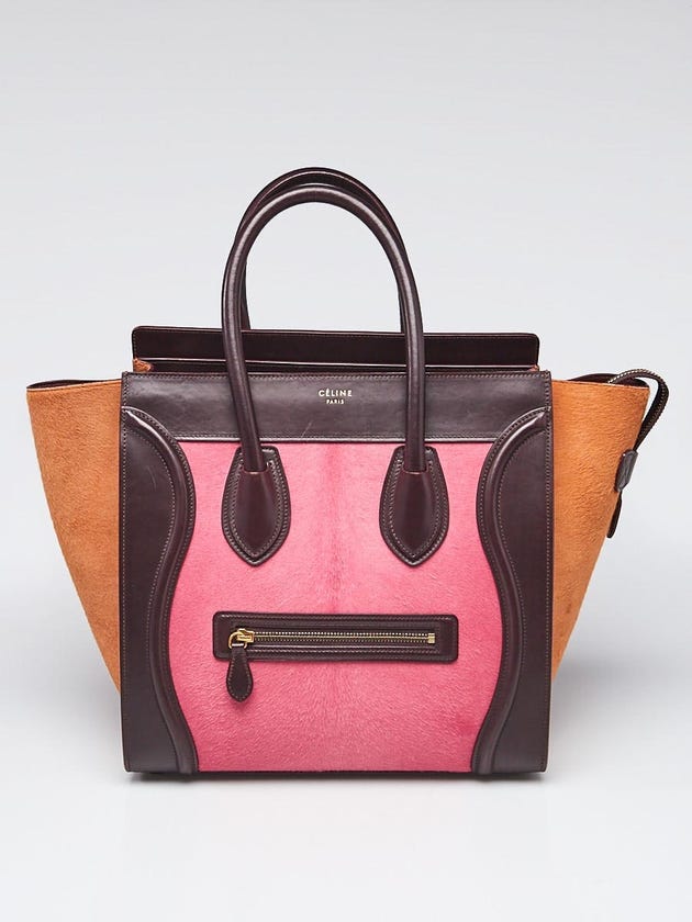 Celine Tri-Color Pony Hair and Leather Mini Luggage Tote Bag