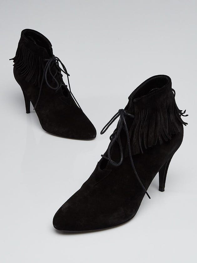 Yves Saint Laurent Black Suede Fringe Ankle Boots Size 8.5/39