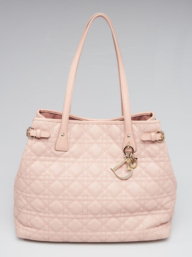 Christian Dior Pink Cannage Quilted Coated Canvas Medium Tote Bag