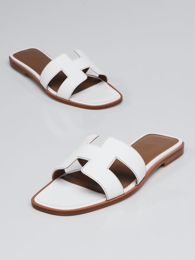 Hermes White Calfskin Leather Oran Flat Sandals Size 5.5/36