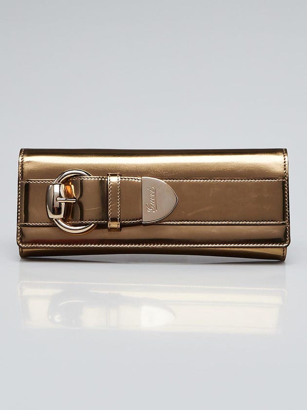 Gucci Gold Leather Romy Buckle Clutch Bag