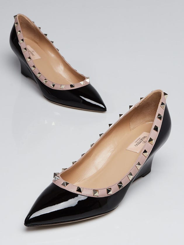 Valentino Black/Nude Patent Leather Rockstud Wedges Size 10/40.5