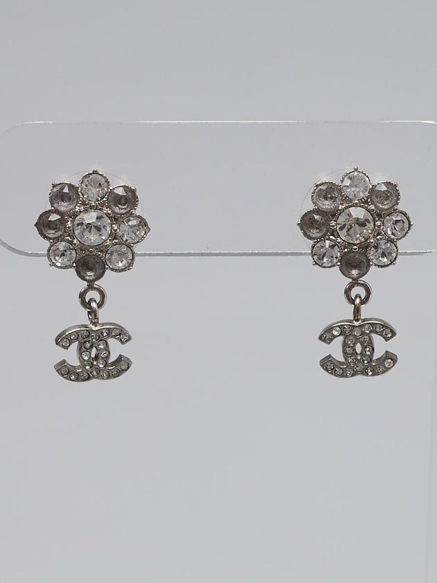 Chanel Silvertone Metal and Crystal Drop CC Earrings