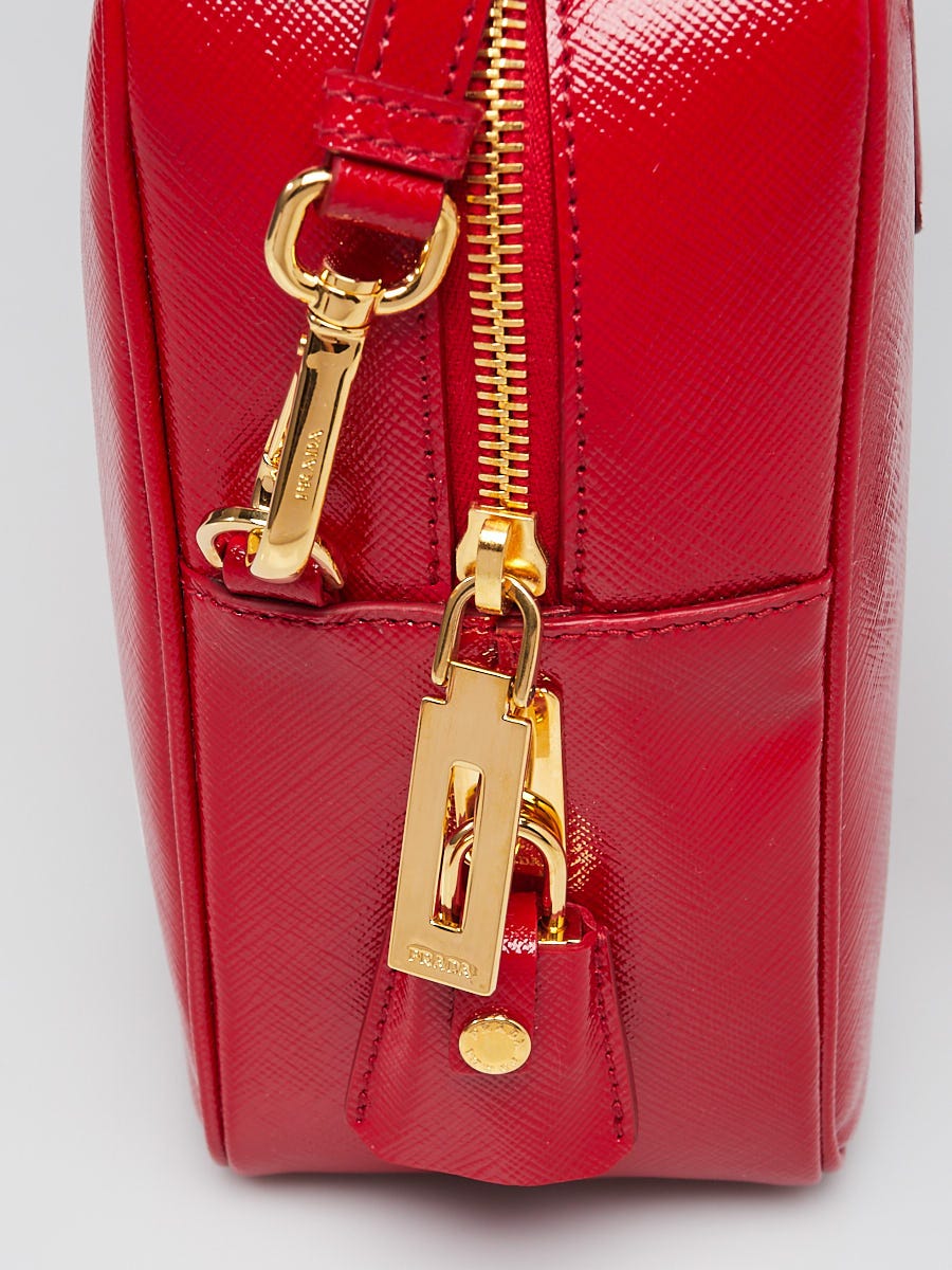 Prada Saffiano Vernice Mini Double-Zip Tote Bag, Red (Rosso)