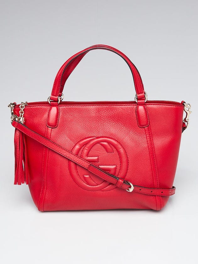 Gucci Red Pebbled Leather Soho Top Handle Bag w/Strap 