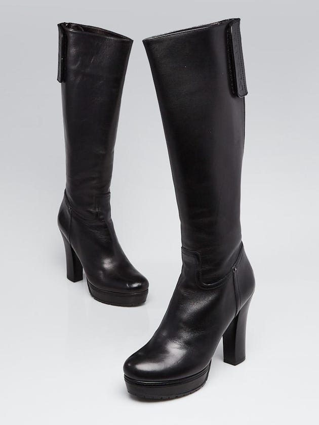 Prada Black Leather Platform Knee High Boots Size 9.5/40