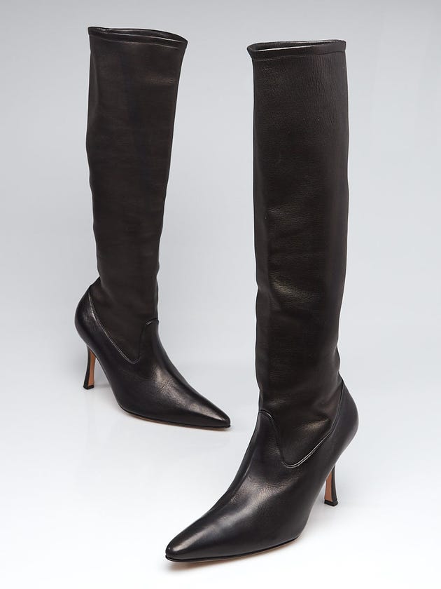 Manolo Blahnik Black Leather Pascalare Tall Boots Size 7.5/38