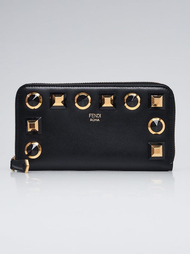 Fendi Black Leather Studded Zippy Wallet 8M0299