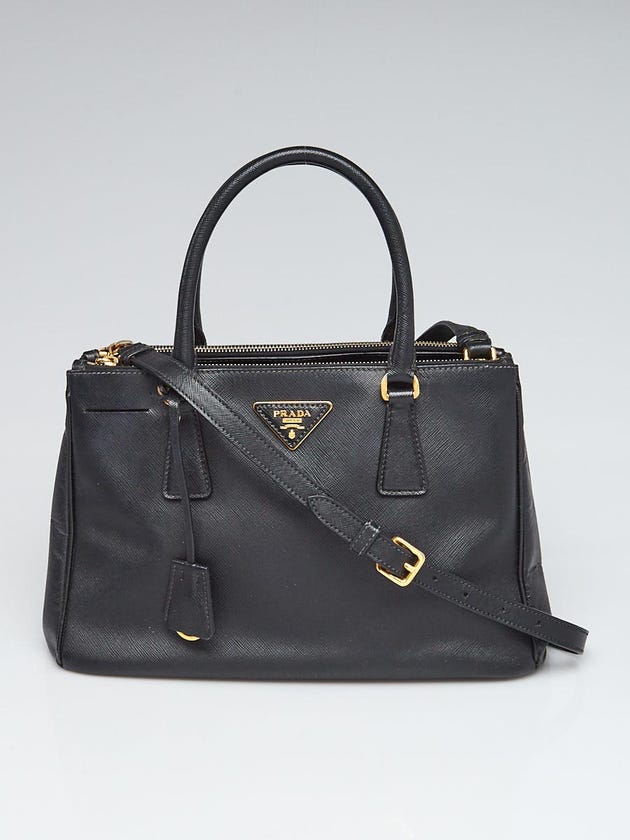 Prada Black Saffiano Lux Leather Small Double Zip Tote Bag BN1801