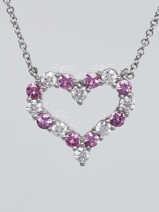 Tiffany & Co. Platinum Diamond and Pink Sapphire Heart Pendant