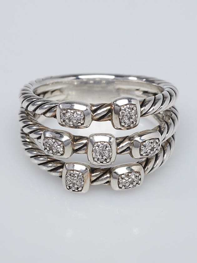 David Yurman Sterling Silver Diamond Confetti Ring Size 8