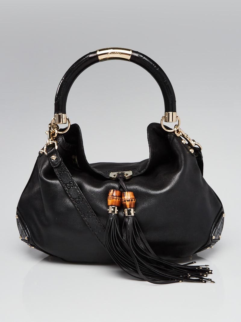 Gucci Black Leather Large Babouska Indy Top Handle Bag | Yoogi's 