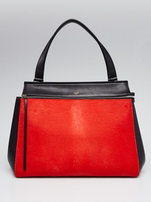 Celine Red Pony Hair and Black Leather Medium Edge Bag