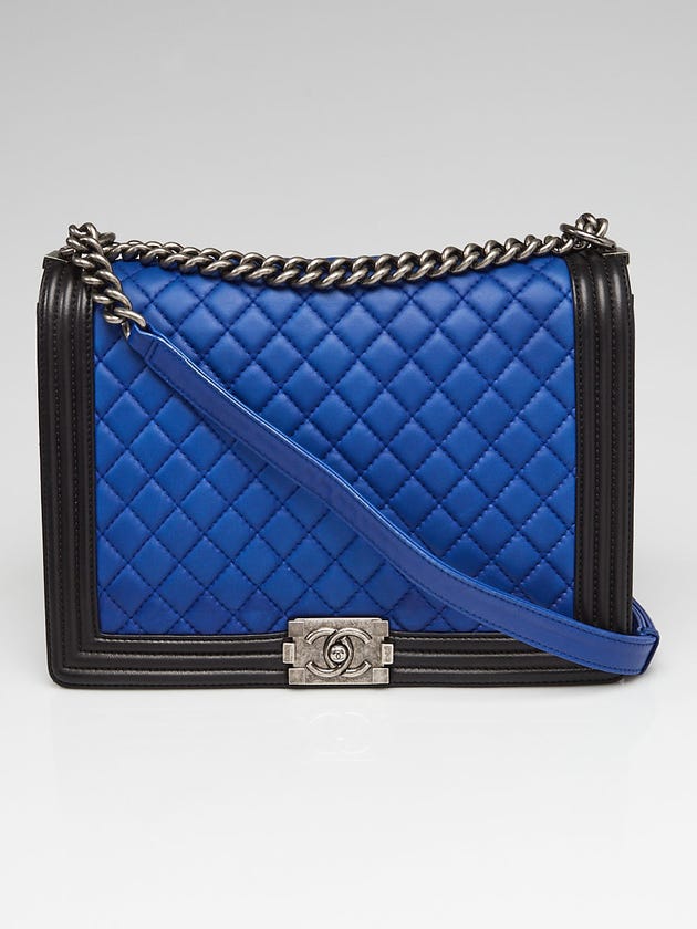 Chanel Bi-Color Blue/Black Quilted Lambskin Leather Large Boy Flap Bag