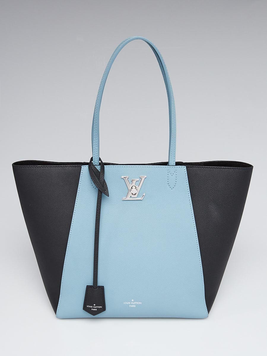 Louis Vuitton Blue Ciel/Black Leather Lockme Cabas Tote Bag - Yoogi's Closet