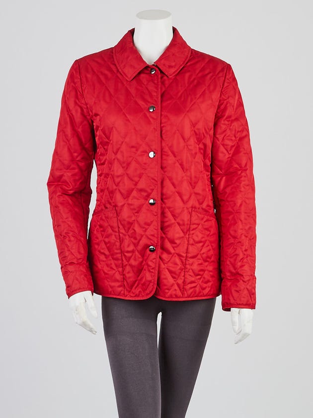 Burberry London Red Quilted Fabric Constance Button Down Jacket Size XS