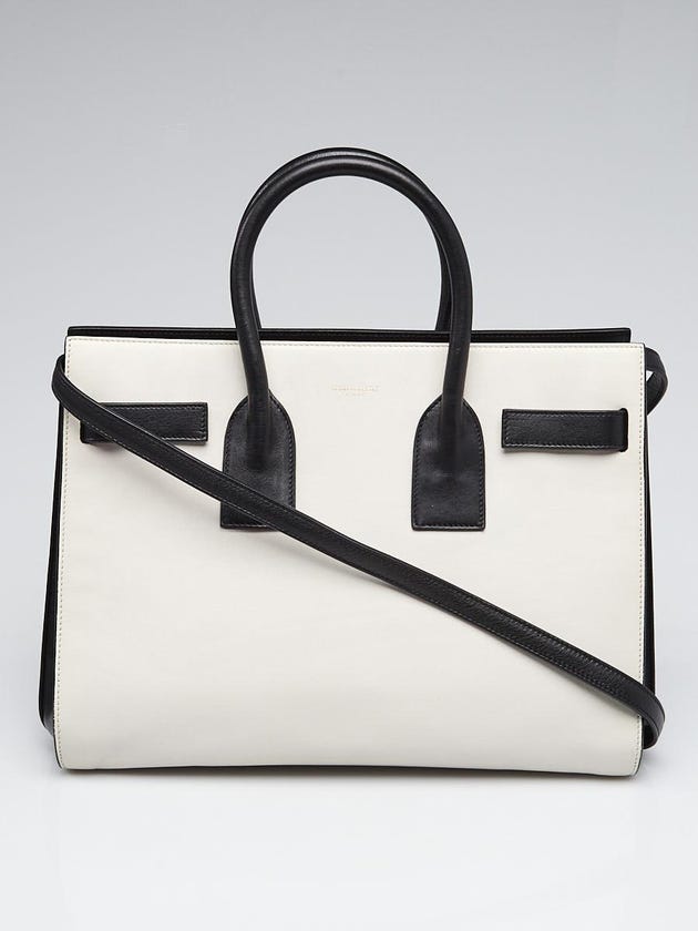 Yves Saint Laurent White/Black Calfskin Leather Small Sac de Jour Tote Bag