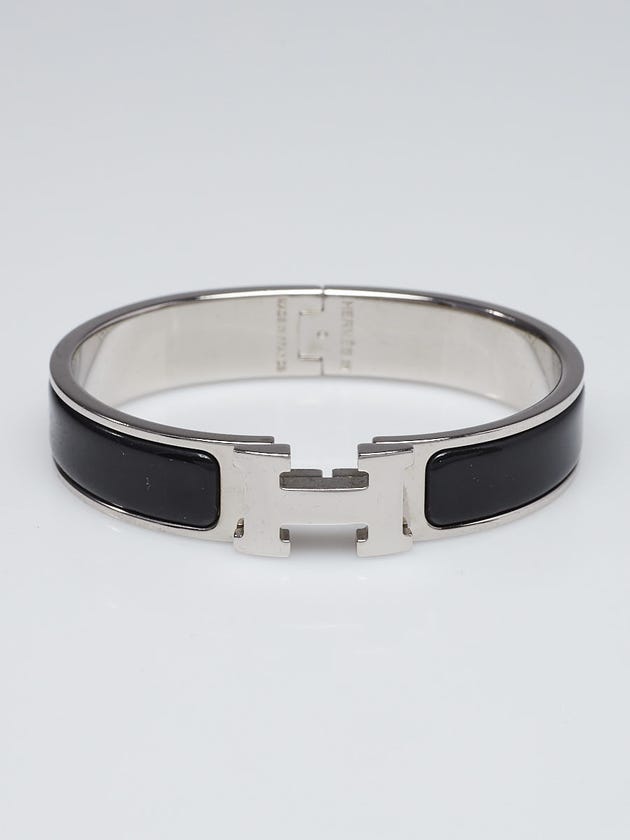 Hermes Black Enamel Palladium Plated Clic-Clac H PM Narrow Bracelet