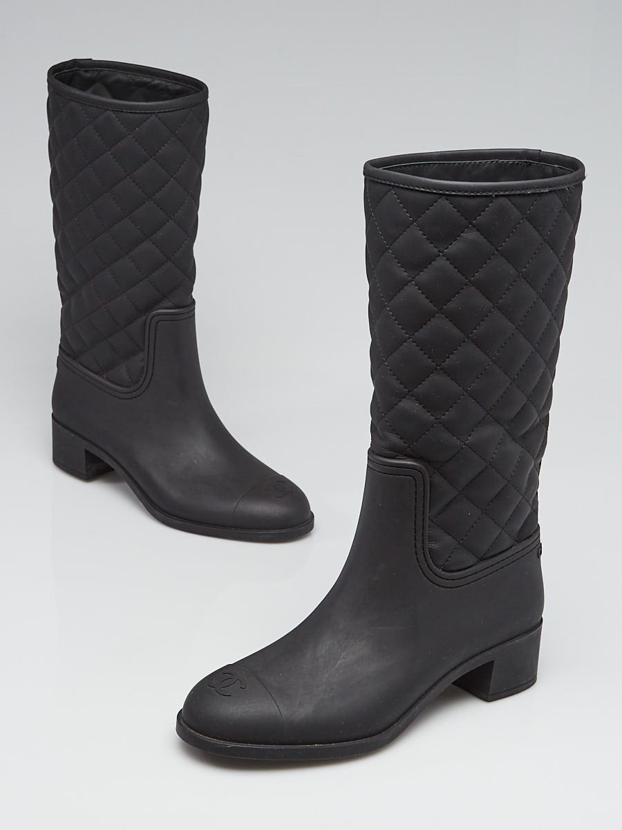 Chanel Black Quilted Rubber Rain Boots 
