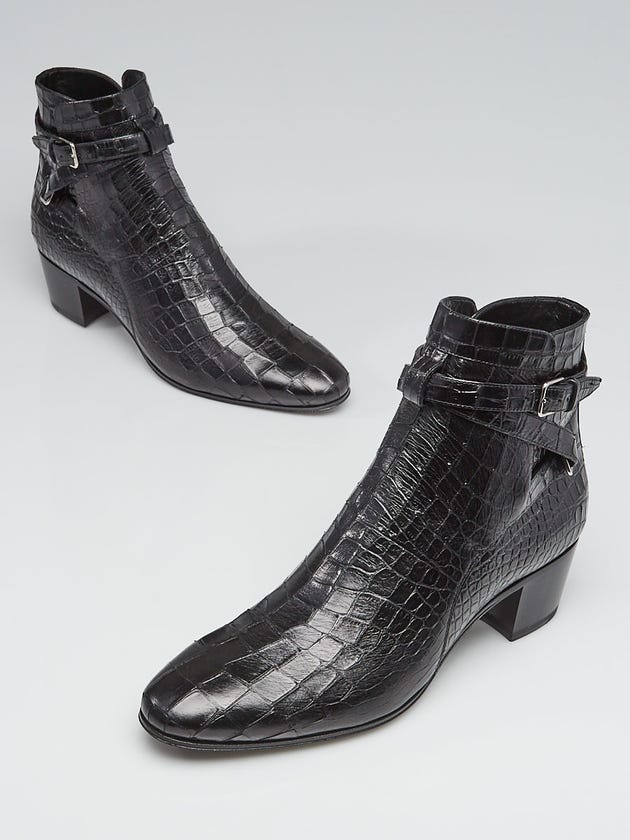 Yves Saint Laurent Black Crocodile Embossed Leather Ankle Boots Size 10.5/41