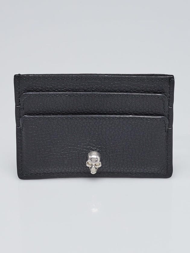 Alexander McQueen Black Pebbled Leather and Silvertone Skull Card Holder