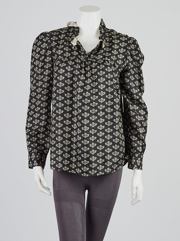 Isabel Marant Black/Cream Printed Silk Blouse Top Size 8/40