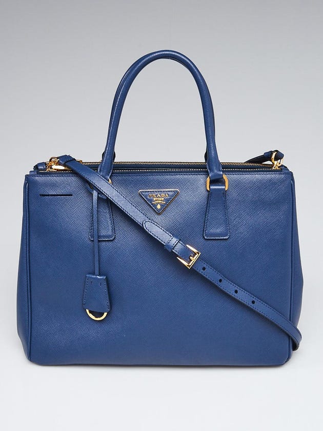 Prada Bluette Saffiano Leather Medium Double Zip Tote Bag BN2274