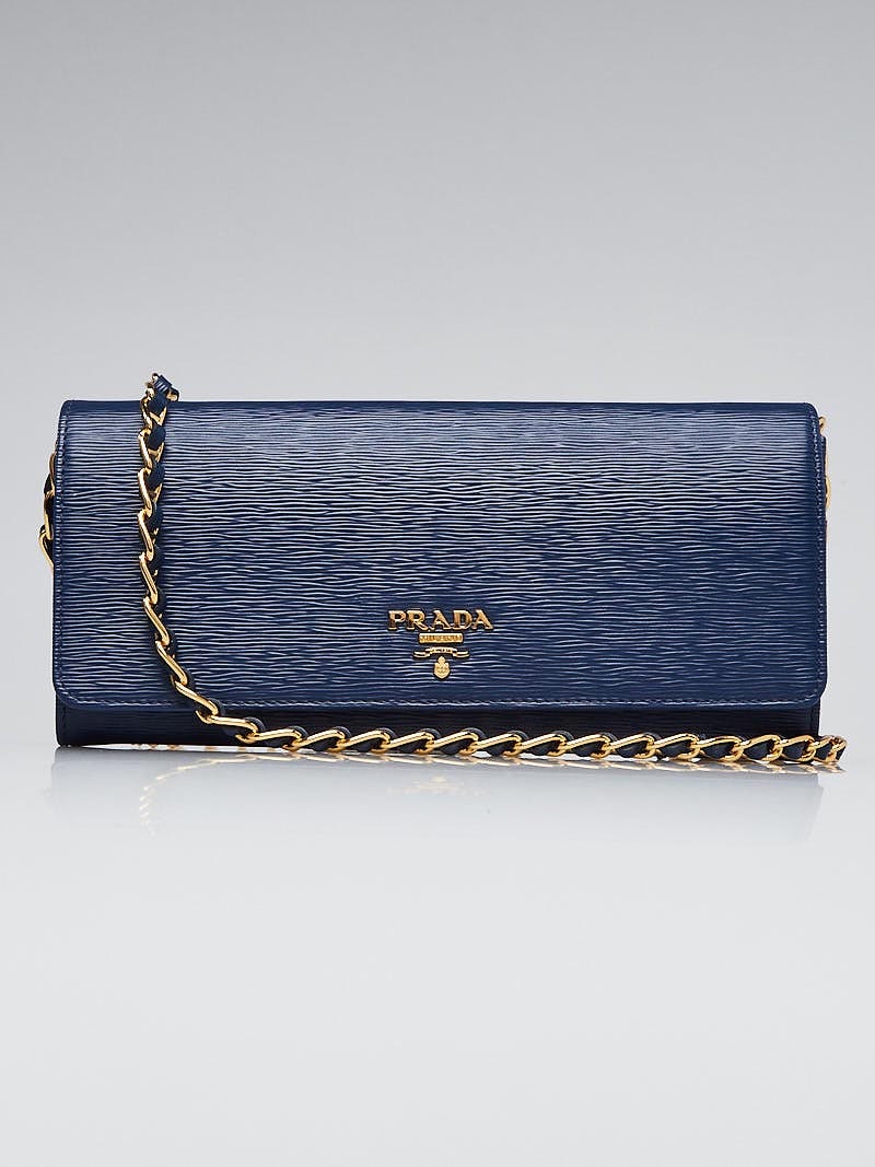 Prada Bluette Vitello Move Leather Wallet on Chain Clutch Bag 1MT290 -  Yoogi's Closet