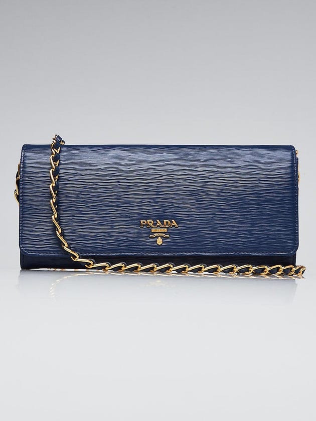 Prada Bluette Vitello Move Leather Wallet on Chain Clutch Bag 1MT290