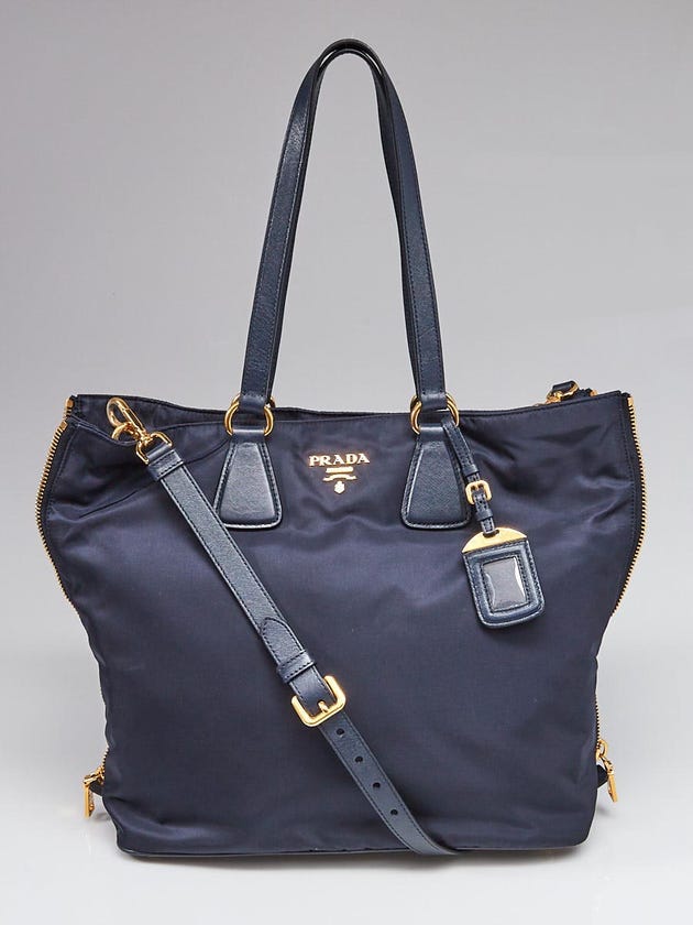 Prada Navy Blue Tessuto Nylon and Leather Tote Bag