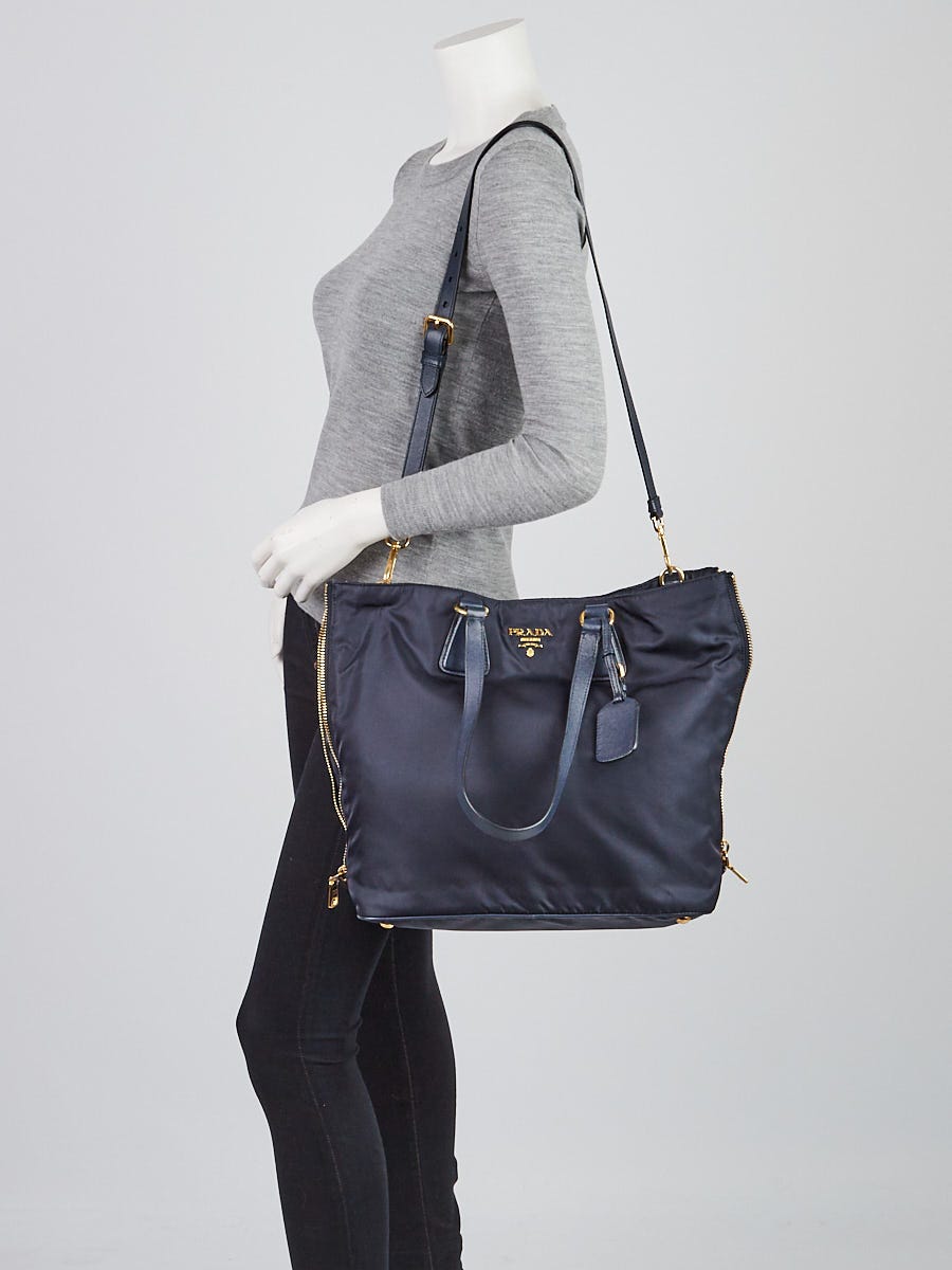 Prada Navy Blue Tessuto Nylon and Leather Tote Bag | Yoogi's