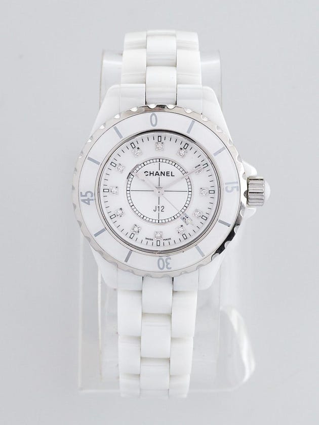 Chanel J12 White Ceramic and Diamonds 33mm Quartz Watch