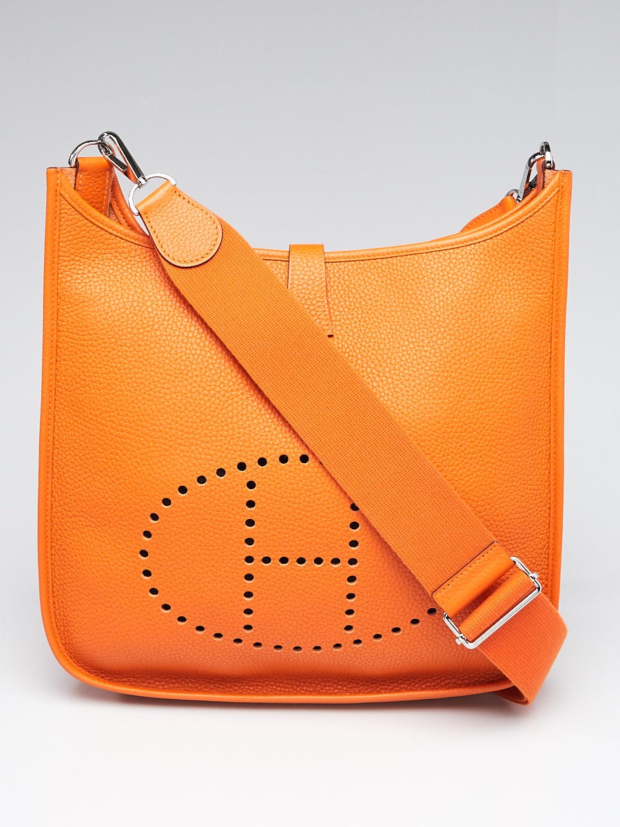 Hermes Orange Clemence Leather Evelyne III GM Bag - Yoogi's Closet