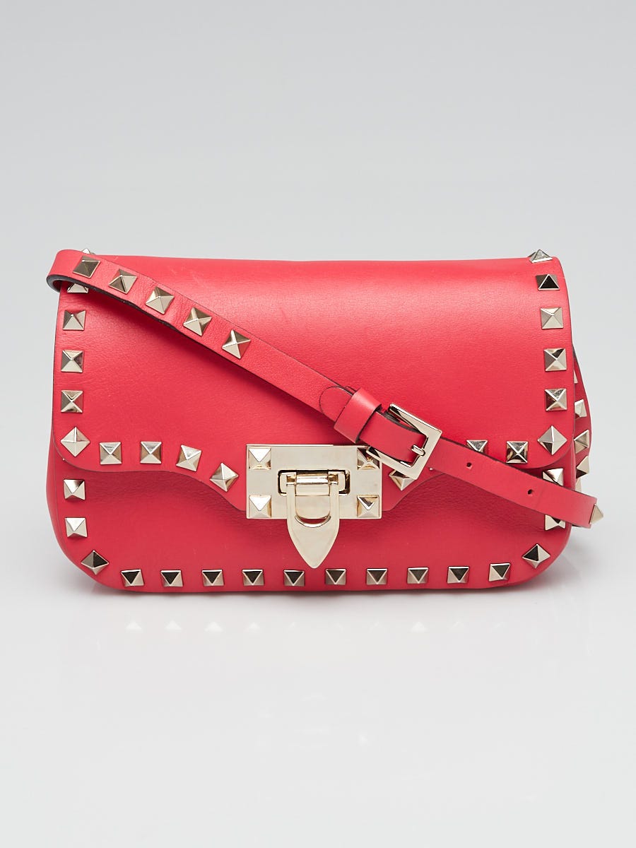 Valentino Red Leather Rockstud Small Flap Crossbody Bag - Yoogi's Closet