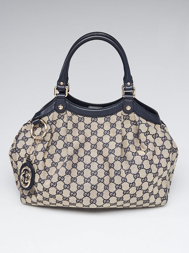 Gucci Navy Blue/Grey GG Canvas Medium Sukey Tote Bag