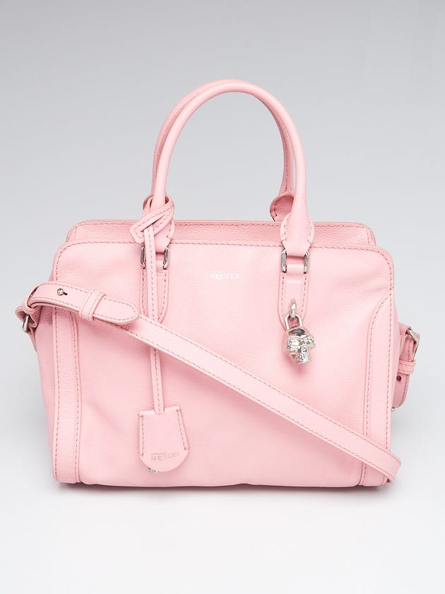 Alexander McQueen Pink Pebbled Leather Small Skull Padlock Zip Tote Bag