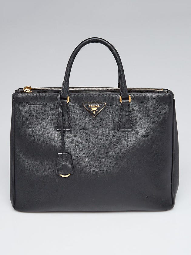 Prada Black Saffiano Lux Leather Double Zip Large Tote Bag BN1786
