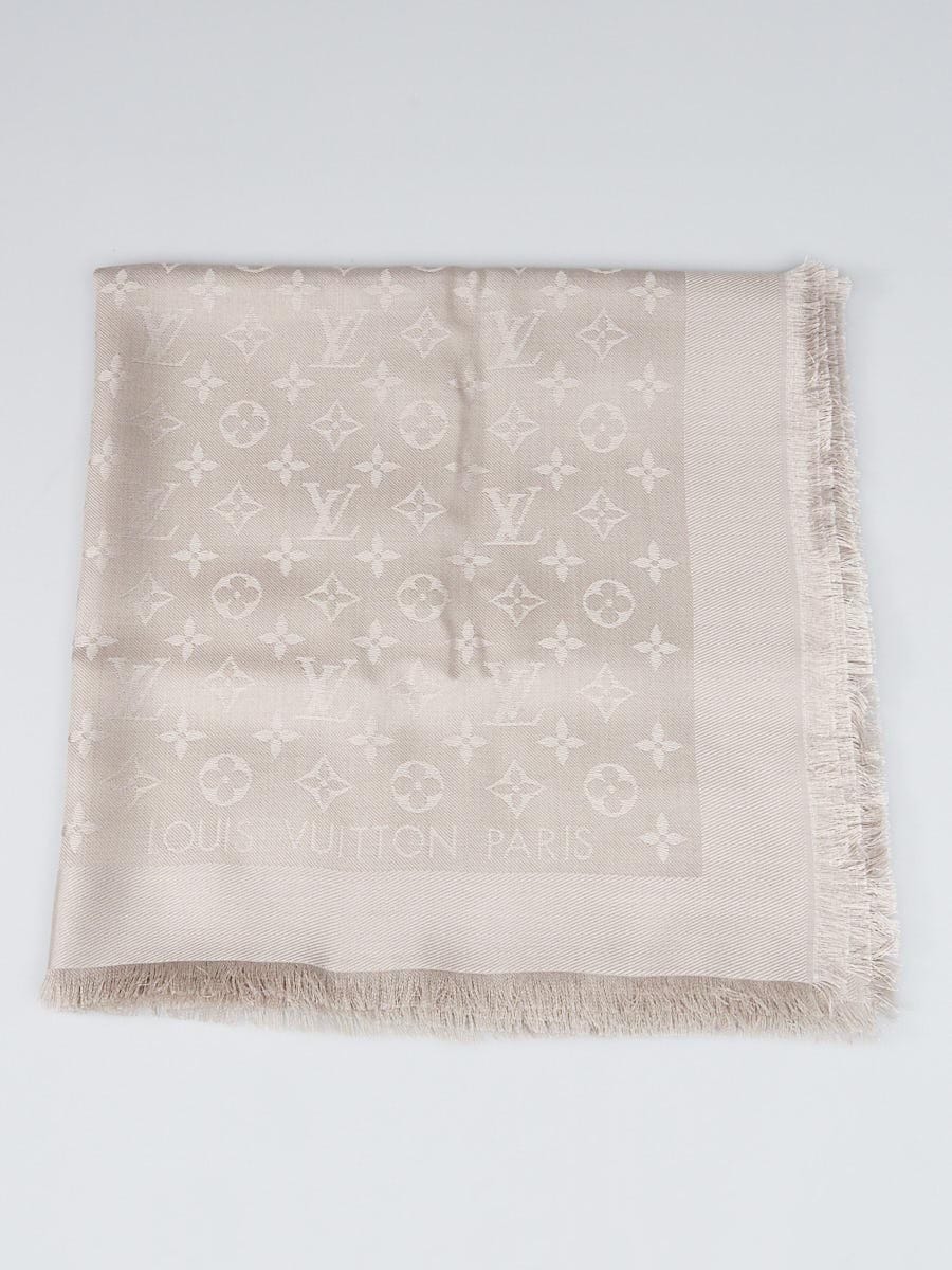 LOUIS VUITTON LIGHT Grey Monogram Wool Silk Scarf/Wrap/Shawl EUR