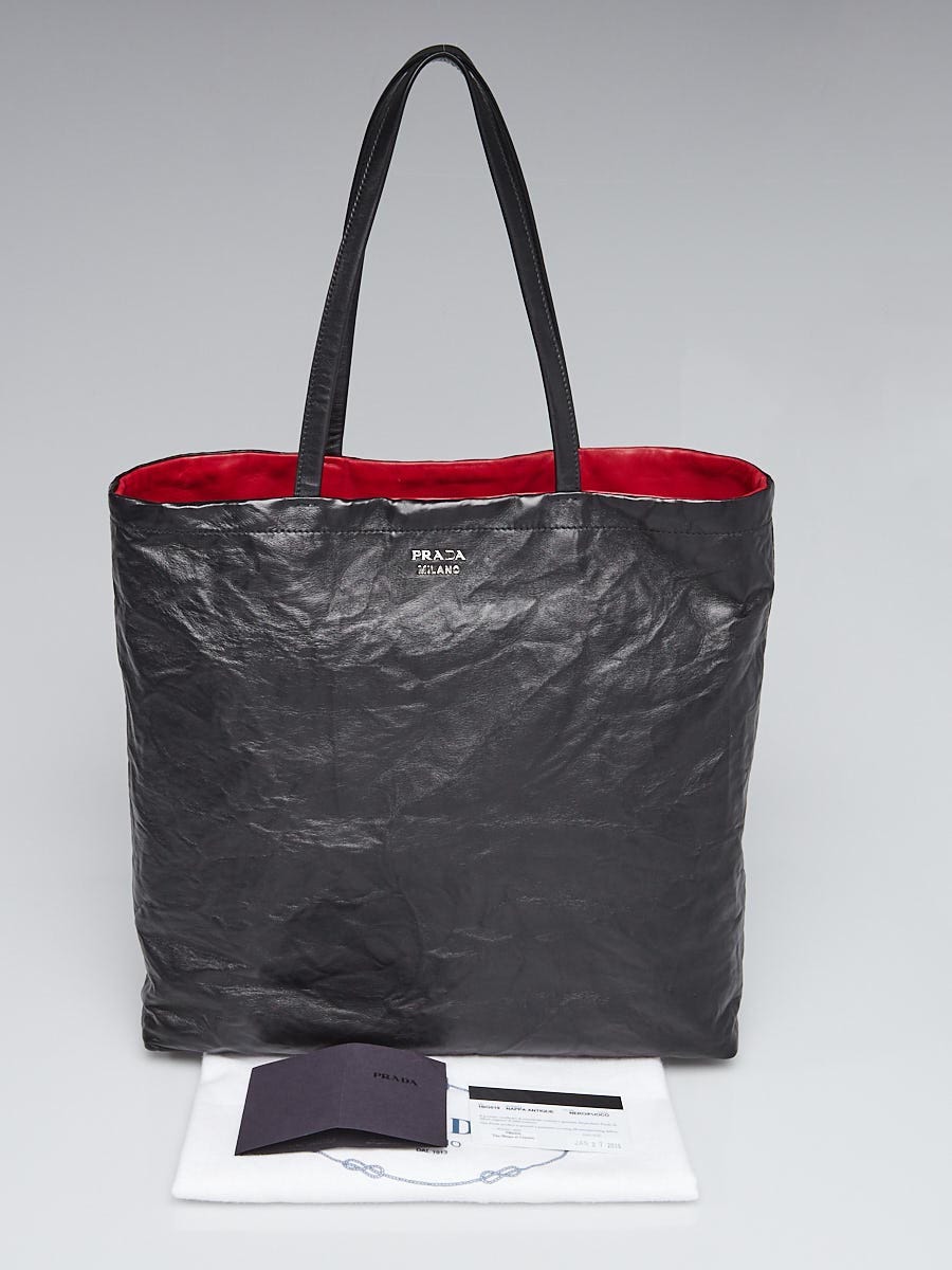 Prada Black/Red Nappa Antique Leather Reversible Tote Bag 1BG019 - Yoogi's  Closet