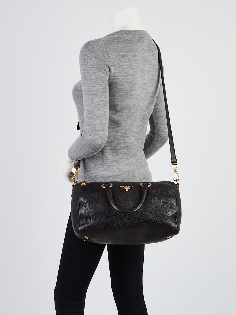 ★プラダ　ヴィッテロダイノ　ボストン★ Prada Black Viltello Daino Leather Boston Bag BL0610