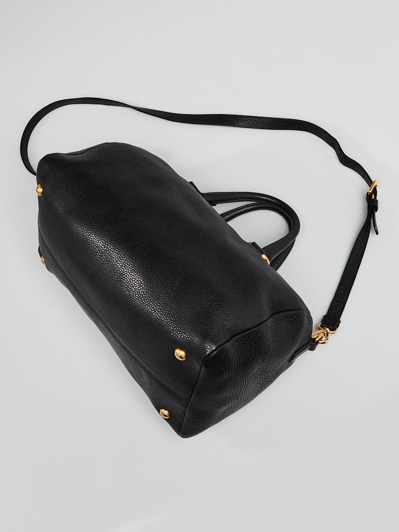 Prada Black Viltello Daino Leather Boston Bag BL0610