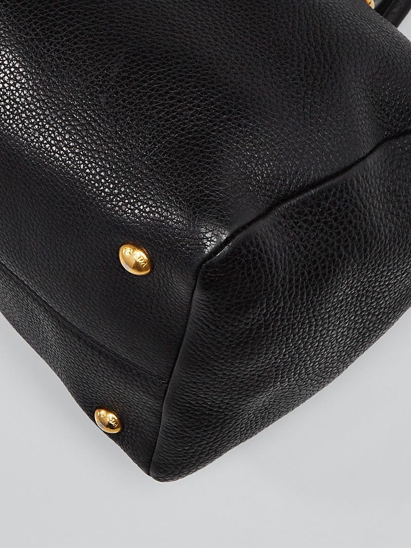 Prada Black Viltello Daino Leather Boston Bag BL0610