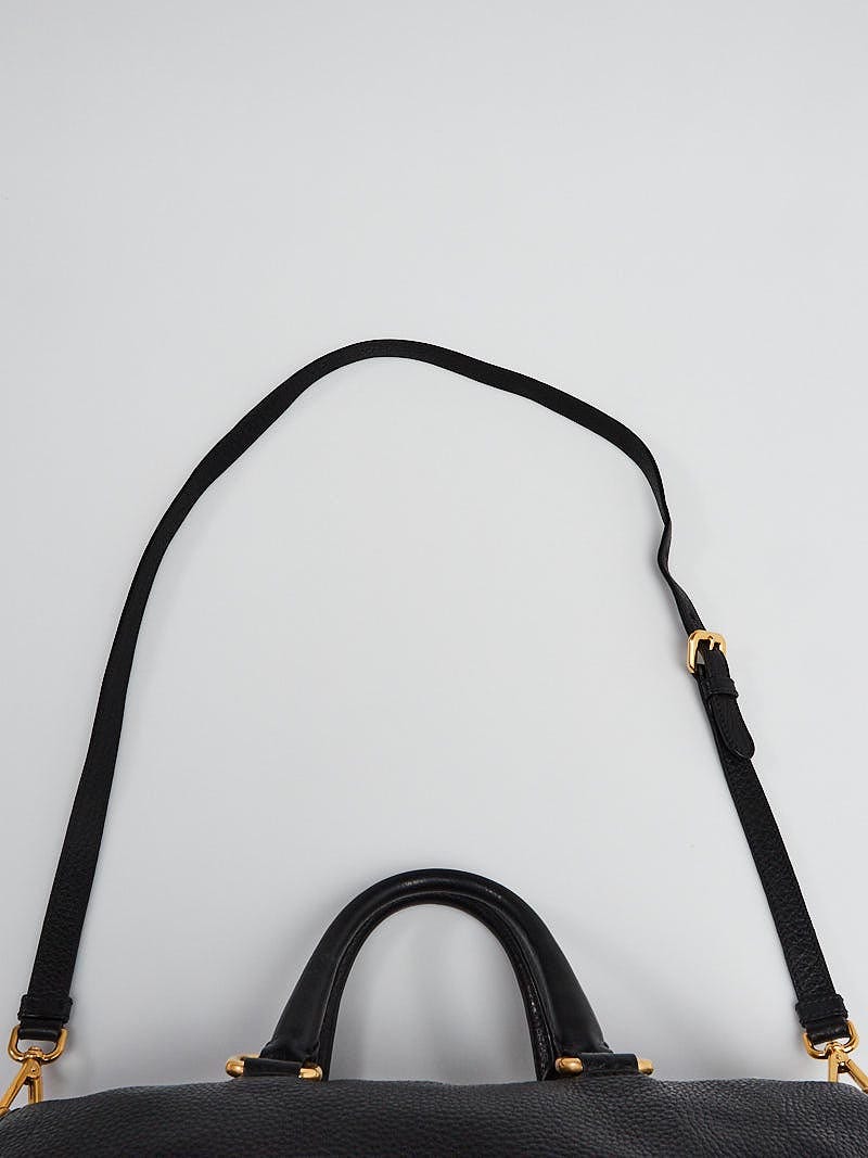 Prada Black Viltello Daino Leather Boston Bag BL0610