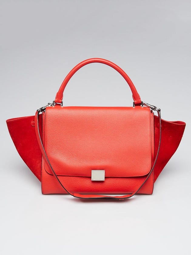 Celine Red Grained Leather and Suede Medium Trapeze Bag