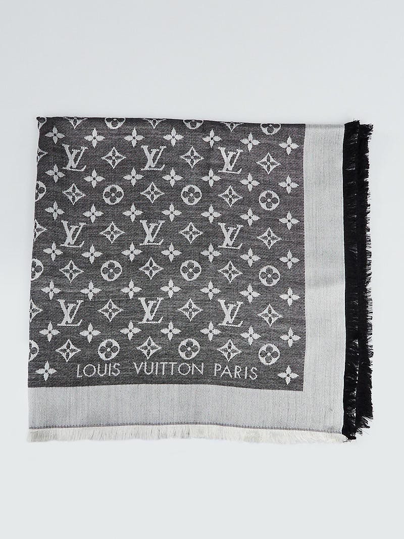 Louis Vuitton Black Monogram Silk/Wool Shawl Scarf - Yoogi's Closet